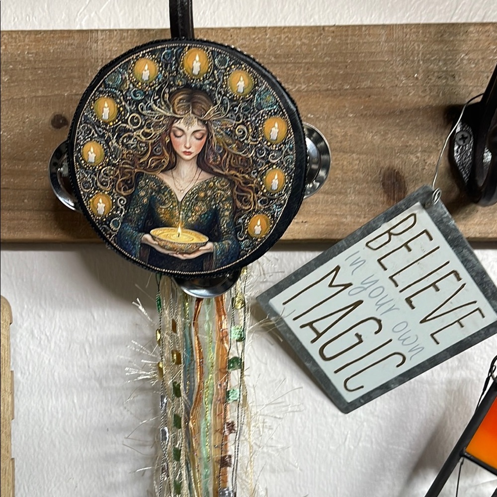 Oops Decorative Wall Hanging  Tambourine with Candle Design